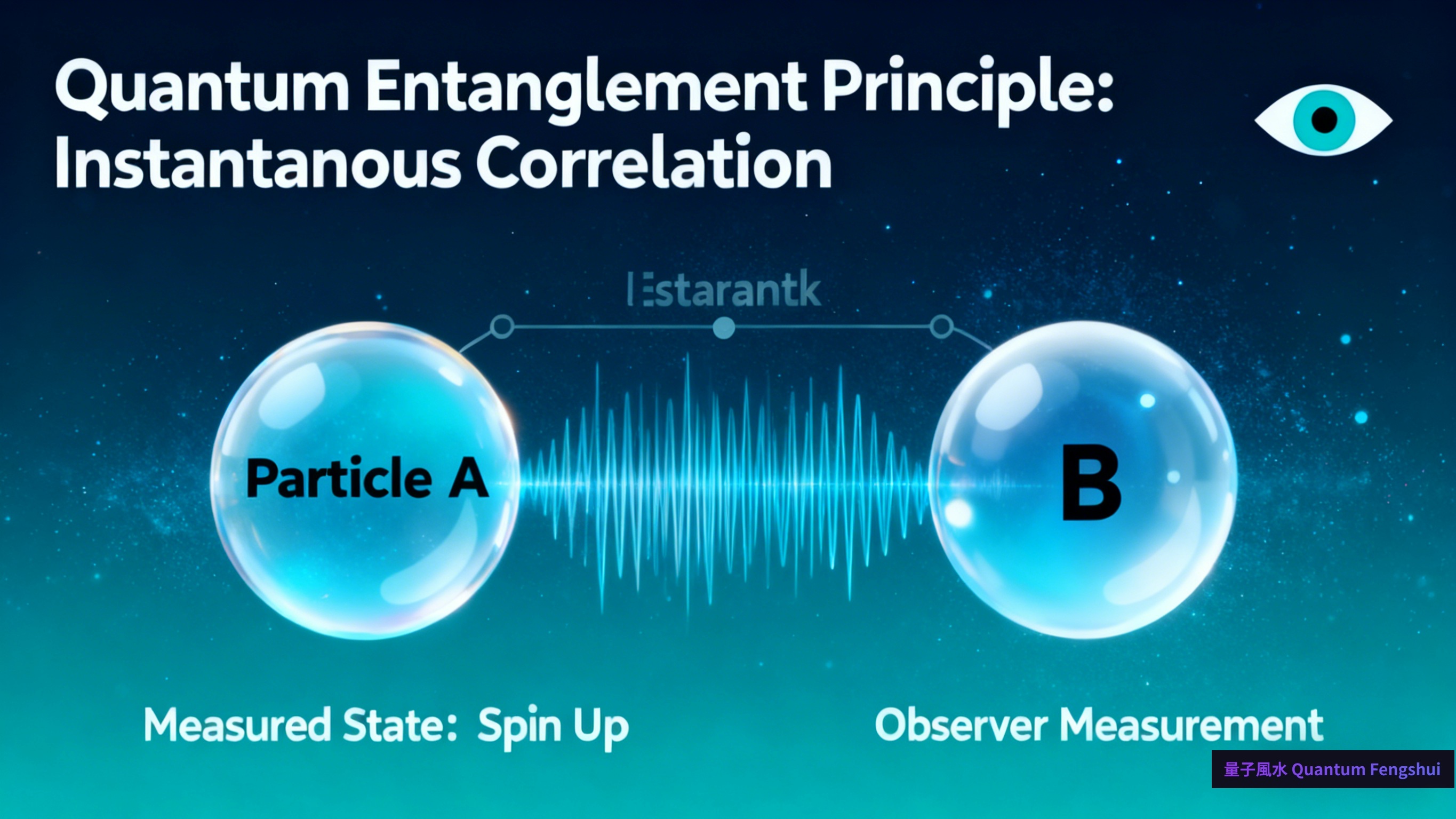 量子糾纏原理示意圖 - 顯示兩個粒子即使相隔遙遠仍保持能量連結的科學現象
