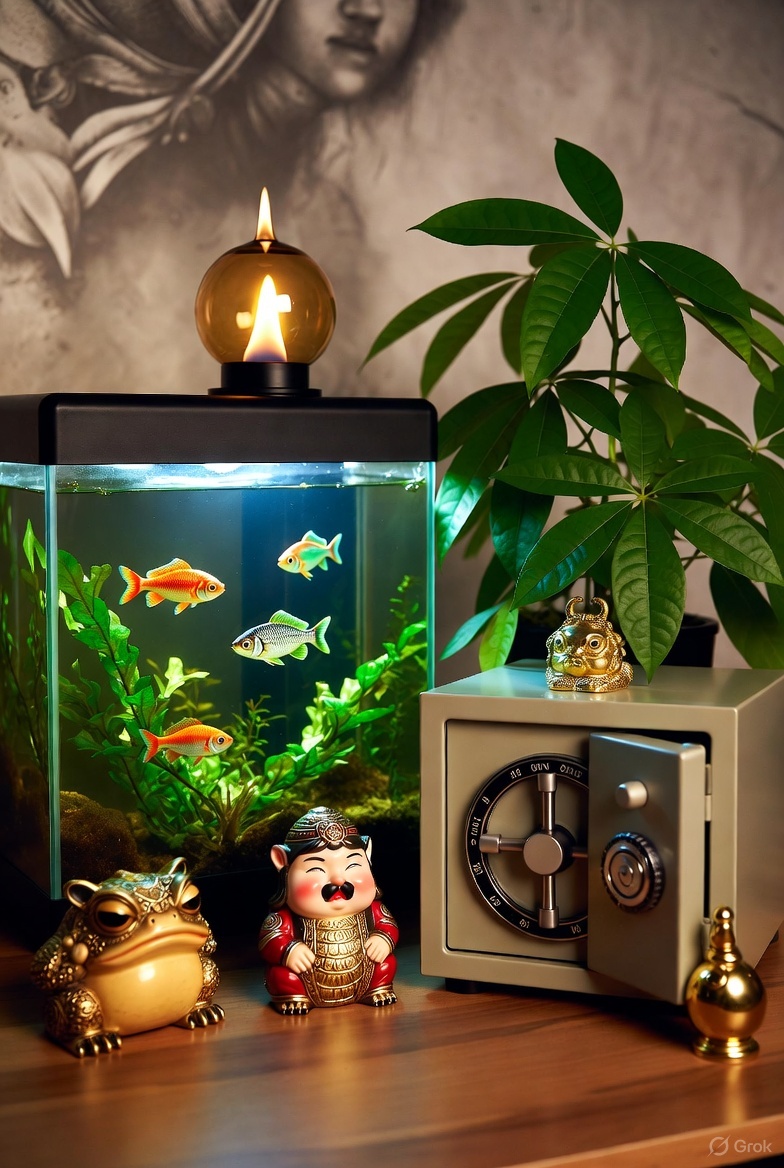 財位催財擺設｜發財樹貔貅魚缸長明燈保險櫃最旺